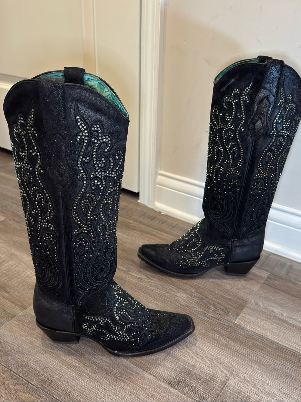 Corral Black Overlay with Crystals Tall Top Cowboy Boots C 4097
